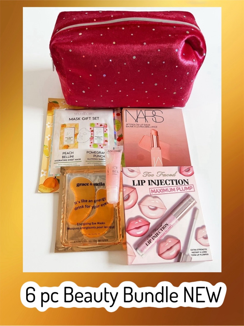 6-Piece Women Skincare Beauty Bundle with Pink Cosmetic Bag - Mixed Brands • NEW